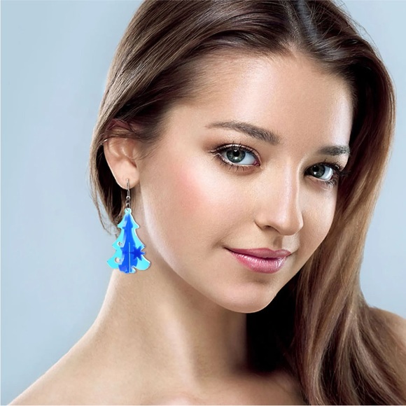 Acrylic Glitter Christmas Tree Stud Dangle Earrings - Picture 16 of 16